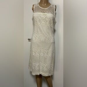 Sharagano Cream Sheath Midi Dress Sleeveless - size 8